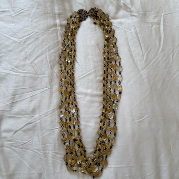 Stephen Dweck Carved Citrine Multi-Strand Statement Necklace - Signed
